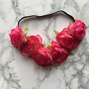 Pink Rose Flower Crown Headband